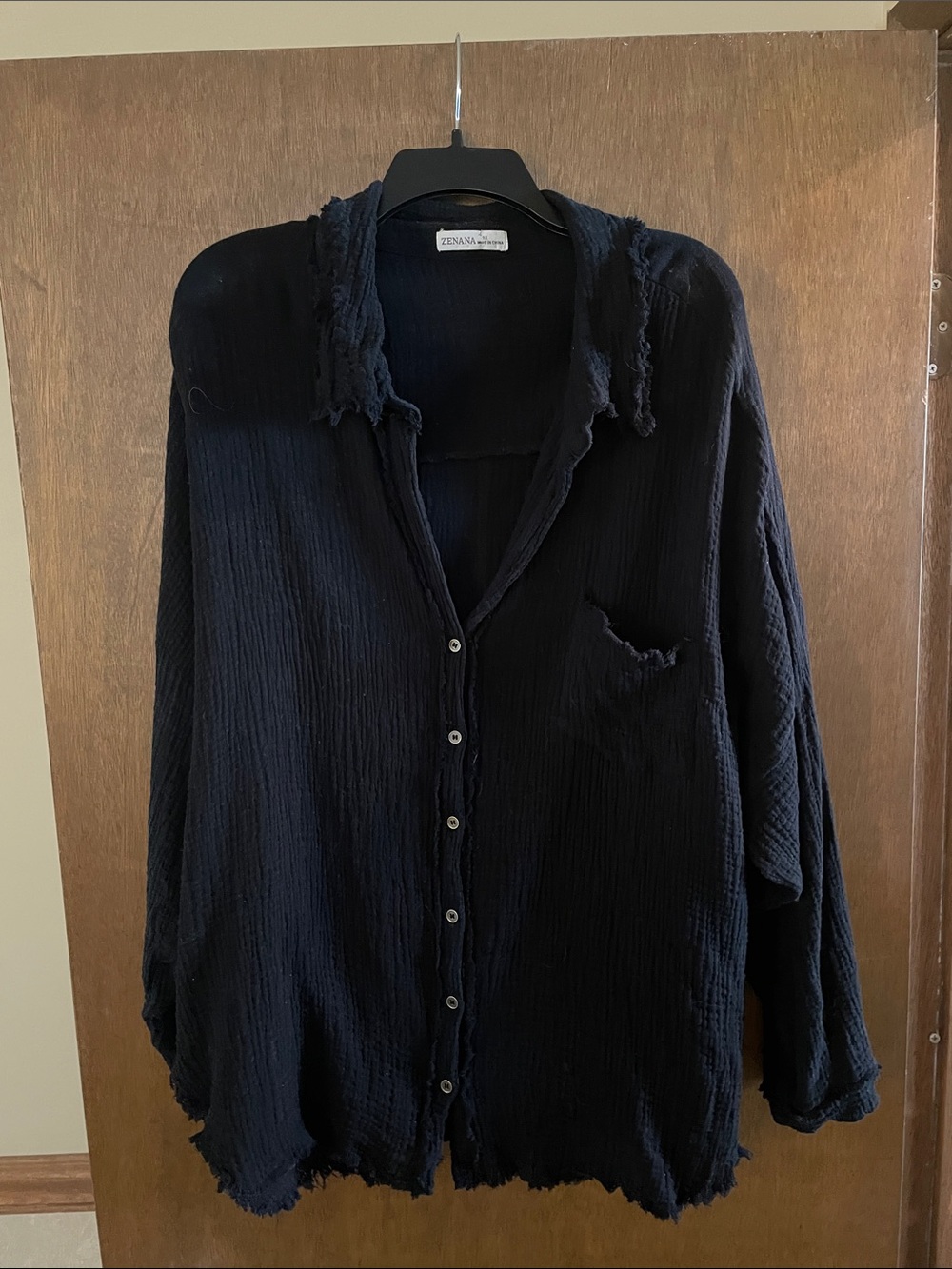 Zenana Outfitters Black Gauze Button-Down Shirt